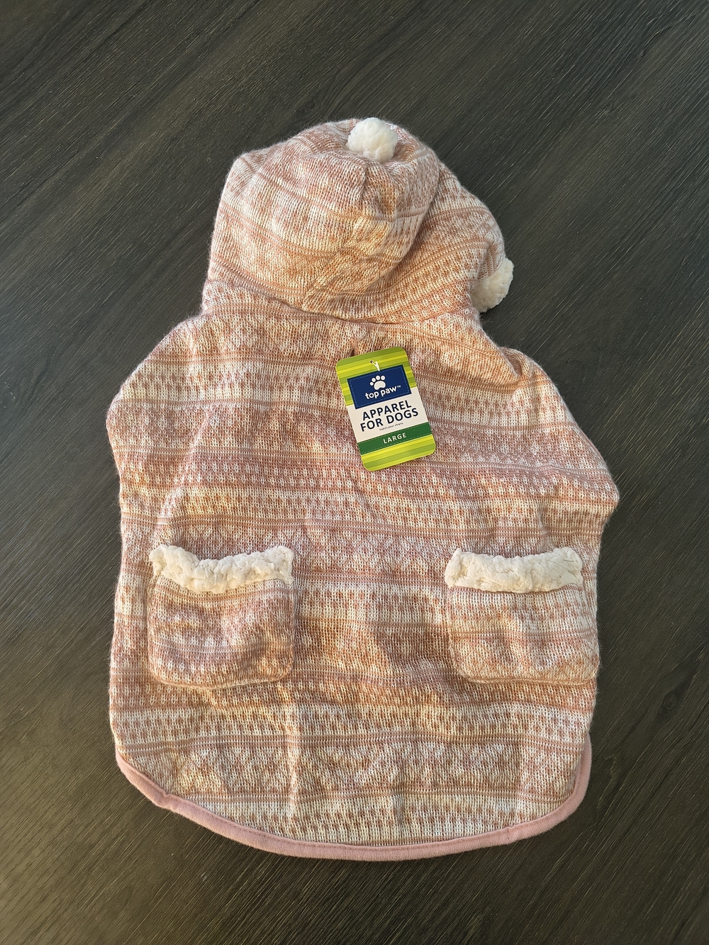 Top Paw Peach and Cream Fair Isle Hooded Dog Jacket